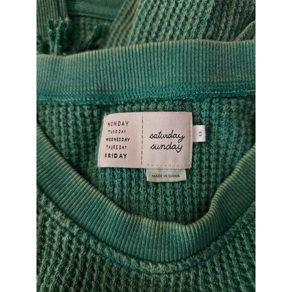 Saturday/Sunday Teal Textured Long Sleeve Pullover Top Side Ties cottagecore - Picture 5 of 6